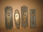 Lot Of 4 Antique Door Backplates Escutcheons Victorian Stamped Brass  Hardware