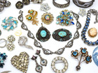 31 Antique Victorian Art Deco Estate Jewelry Lot Hobe Czech Neiger Wearable Pins