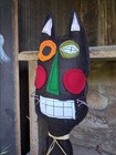 Black Cat Head On Square Wand Primitive Folk Art Halloween 14 