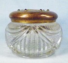Glass Powder Jar Brass Enamel Lid Green Rhinestones Drapes Diamonds Antique