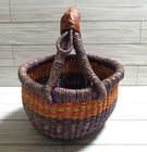Bolga African Market Basket Multicolor Hand Woven Goat Leather Wrapped Handle