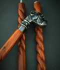 Wooden Walking Stick Bulldog Head Handle Vintage Style Brown Cane Staf Xmas Gift