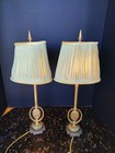  Pair Of Bronze Lamps With Image And  Clothe Shades Italy France 20  