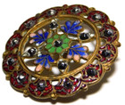 Large Antique Champleve Enamel Button In Pierced Brass   Cut Steels Nice 1 5 16