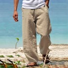 Men s Breathable Loose Beach Pants  Casual Summer Straight Trousers  Solid Color