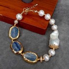 Keshi Pearl Natural Blue Kyanite Bracelet Fashion Fine Handmade Jewelry For Gift