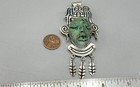 Unique Mayan aztec Brooch pendant  Sterling Carved Stone