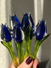 Blue Glass Tulip Flower 7    Hand Blown Long Stem Vase Decor Floral Gift