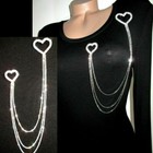 Sparkly Rhinestone Double Heart Brooch Pin Silver Draped Chain Mothers Day Gift