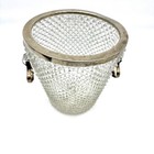 Vtg Diamond Cut Crystal Ice Bucket Silver Plate Rim Ring Handles Mcm Barware