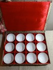 Chinese Porcelain Mini Teacups  Saki Bowls  Set 12  Satin Lined Box  Delicate