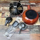 Vintage 70s Le Creuset Fondue Set Fonte Emaillee D1 Burner Stand 22 Pot Forks