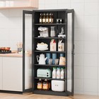71  Tall Lockable Display Cabinet With Glass Doors   5 Adjustable Shelves Black