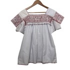 Vintage 70s Embroidered Peasant Blouse Tunic Top Size Large Pockets Mexican