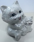 Vintage Porcelain Cat Figurine Mother Kitten Set White Japan Style Ceramic