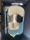 Vintage Metal Baby Walker Stroller Trainer Blue White Wooden Seat Mid Century