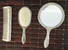 Vtg Silver Plated Vanity Set - Hand Mirror  Hair Brush And Comb