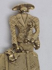 Estate Find Vintage Figural Lady Traveler Brooch New York Suitcase Gold Tone Pin
