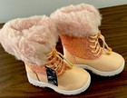 Toddler Size 9 Girls Winter Snow Boots Faux Fur Warm Pink Glitter Lace Up New 