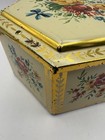 Vtg Hexagonal Tin Floral Design Yellow Background Gold Tone Borders