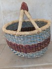 Unique Handwoven African Bolga Basket Leather Handle Multicolor