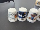 Group Of Vintage Halloween Ceramic wood Thimbles Witches Pumpkin Bears Enesco  