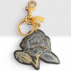 New Coach Chelsea Tattoo Black Leather Rose Bag Charm Keychain Ring Fob 75521
