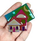 House Pins By Lucinda Vintage Brooch Handmade Art Jewelry Colorful Collectible