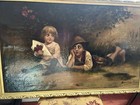 Antique Oil Painting On Canvas 18th Century Old Happy Children 36 X22