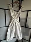 Vintage White Solid A-line Pinafore One Size Smocked Lace Eyelet