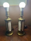 Pair Of Vintage French Empire Brass   Milk Glass Table Lamps 12  X 4 5  Ca  1950