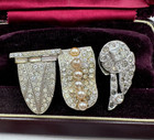 Lot Of Three 3 Items Antique Brooch And 2 Dress Clip Art Deco Original Fx Pearls