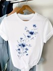 Women Floral Graphic T-shirt Cute Flower Casual Crew Neck Short Sleeve Tee Top