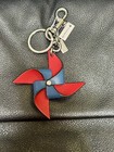 Coach Cu257 Leather Sky Blue Pinwheel Bag Charm Keychain Key Ring New Nwt
