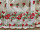Vtg White Sheer Christmas Half Apron W red And Green Embroidered Poinsettias