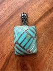 Vintage Sterling Silver With Turquoise Inlay Pendant