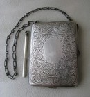 Antique Art Nouveau Sterling Silver Coin Holder Note Book Pencil Card Case Purse