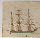 Antique 18 19th C  Folk Art Ship Ship Scrimshaw Watercolor Painting Nautical