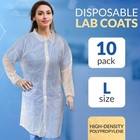 White Disposable Lab Coats Large Polypropylene Elastic Wrists 10 Pack