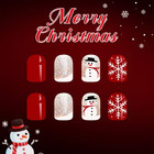 24pcs Christmas Press-on Short Glossy Nails Set  With Snowman   Snowflake