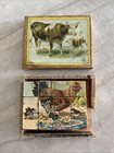 Vintage German Wooden Cube Puzzle Farm Animals Original Box   Picture Cards