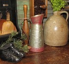 Primitive Antique Vtg Style Farmhouse Red Galvanized Pitcher Vase Watering Tin