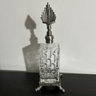 Vintage Decorative Glass And Metal Perfume Bottle Silvertone Fanned Lid