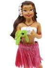 Hawaiian Hula Lady W Turtle   Honu Dashboard Doll - Red Skirt  4  Doll For Car