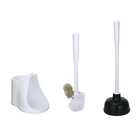 Toilet Plunger   Brush Set With Caddy - White  Essential Bathroom Cleaning Tool