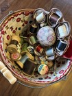 Vintage Lot Of Sewing Notions Thread In Basket Wooden Spools Pin Cushion