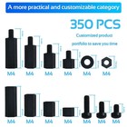350pcs M2 5 Black Male Female Nylon Hex Spacer Standoff Screw Nut Set Assortment