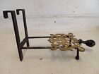 Antique Hand Forged Iron   Fancy Cut Brass Sliding Pot Trivet Fireplace Hearth