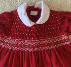 Red Velveteen Vintage Smocked Dress Baby Size 12 Mo Sweet Cotton