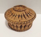 Antique Sewing Basket With Hinged Lid Handmade Wicker And Wood Late 1800s